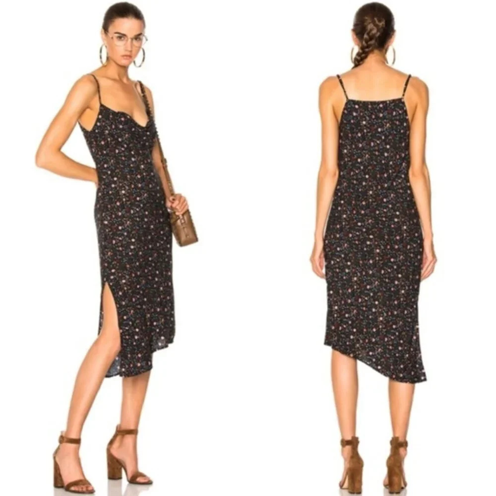 Ag Adriano Goldschmied X Revolve NWT Gia Black Floral Asymmetrical Slip Dress XS